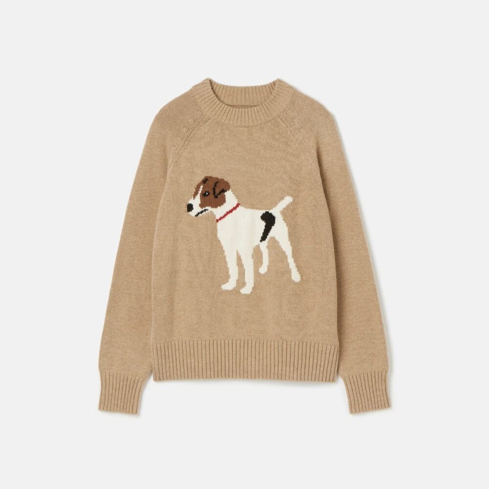 Joules Margot Intarsia Jack Russell Terrier Crew Neck Sweater, Oatmeal Tan, 14 - Picture 8 of 8